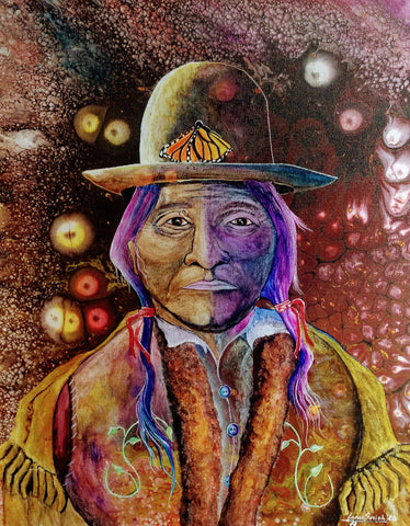 "Sitting Bull Spirit Orbs" Native Original Painting