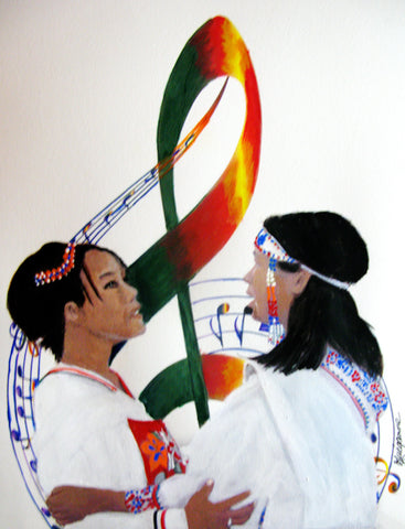 "Inuit Throat Singers", Original Native Canadian Painting