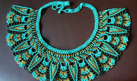 Mayan Style Beaded Turquoise Chocker, Indigenous Jewelry