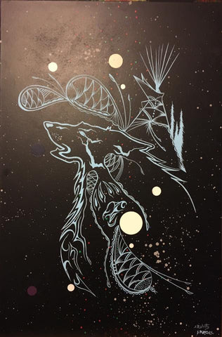 Humility, Wolf, Fluorescent Glowing Painting, Acrylic on Canvas